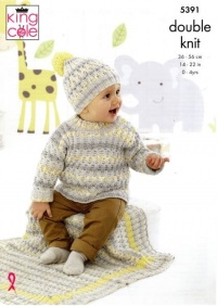Knitting Pattern - King Cole 5391 - Drifter for Baby DK - Cardigan, Sweater, Hats, Blanket